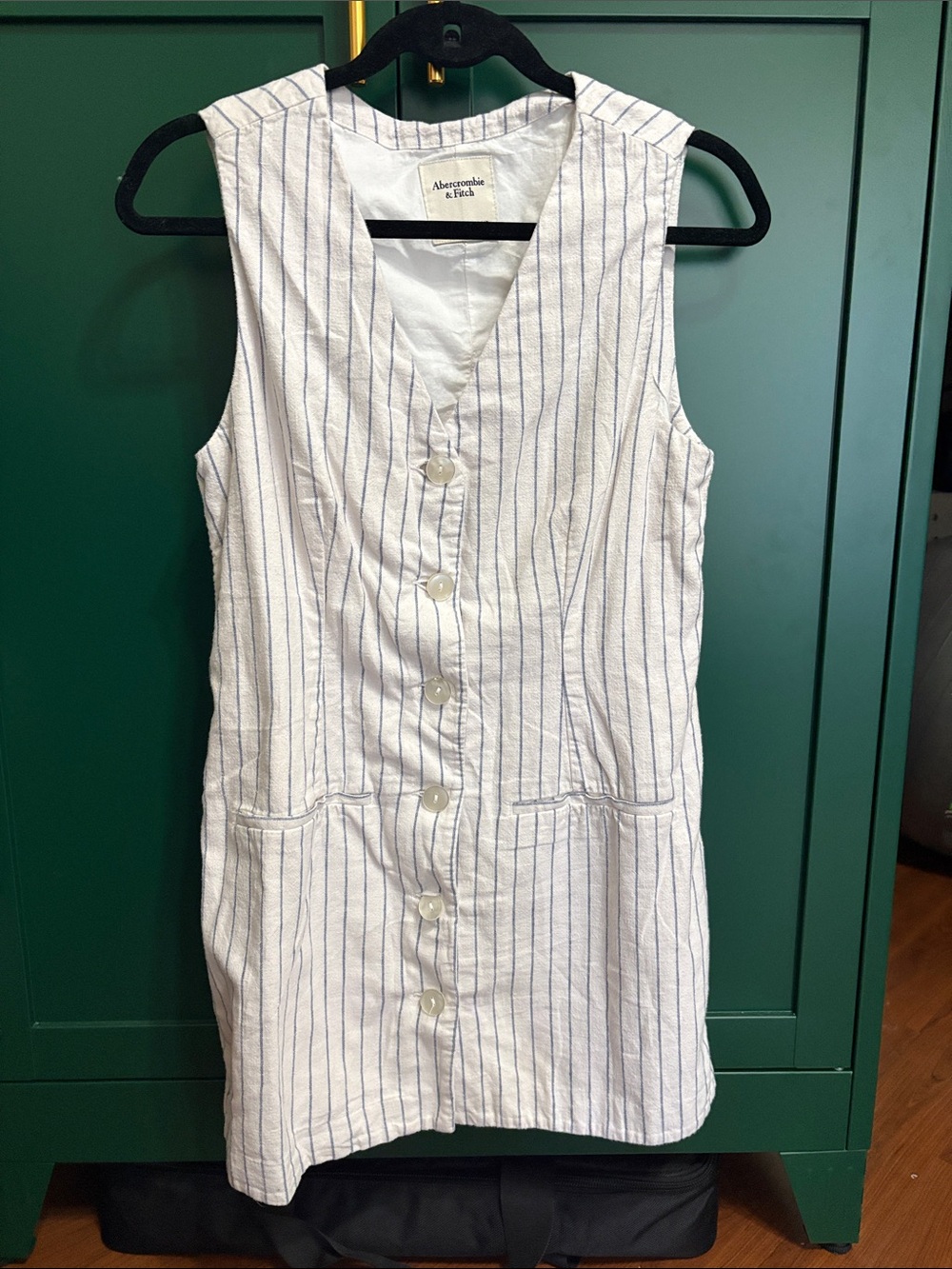 Abercrombie & Fitch White Dress with Navy Pinstripes